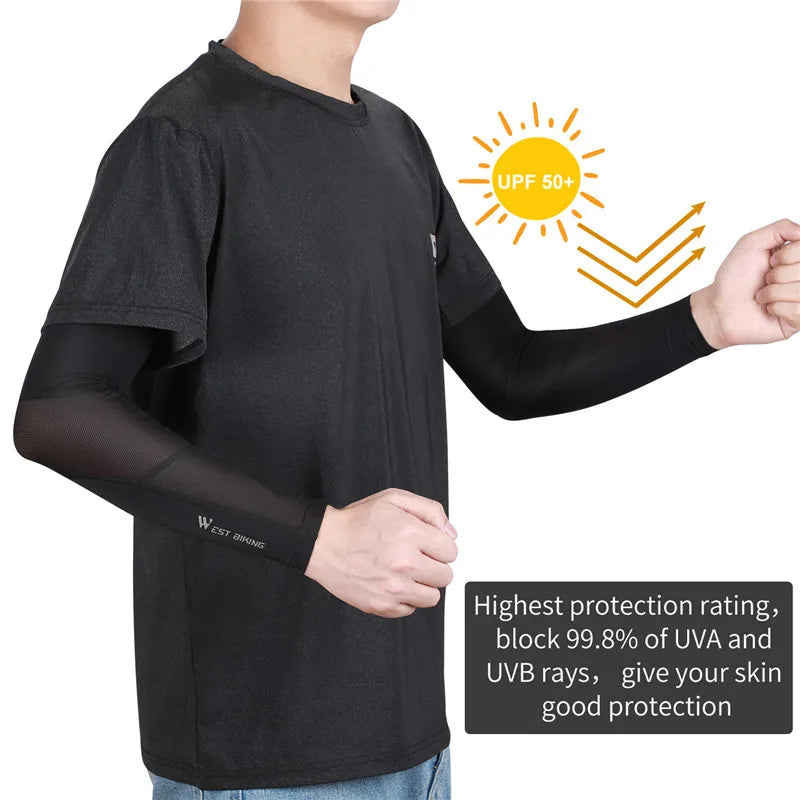 WEST BIKING Cycling Arm Sleeves Sun UV Protection Fishing Running Basketball Arm Cover Outdoor Sport Fitness Compression Sleeve