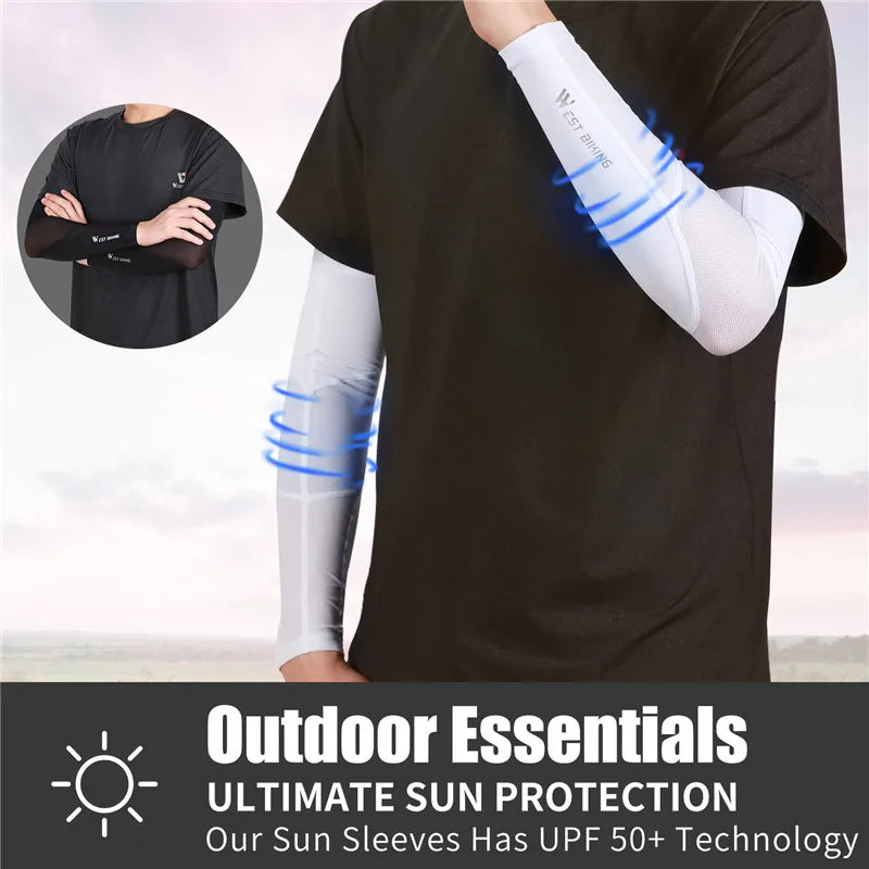 WEST BIKING Cycling Arm Sleeves Sun UV Protection Fishing Running Basketball Arm Cover Outdoor Sport Fitness Compression Sleeve