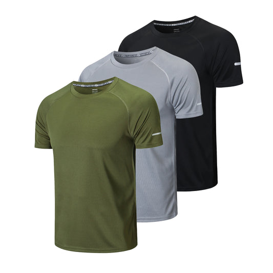 3 Pack Running Shirts Men Dry-Fit Workout Moisture Wicking Active Athletic Sport Tops